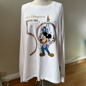 Disney World 50th Anniversary Mickey Mouse Long Sleeve Pullover Elastic White L